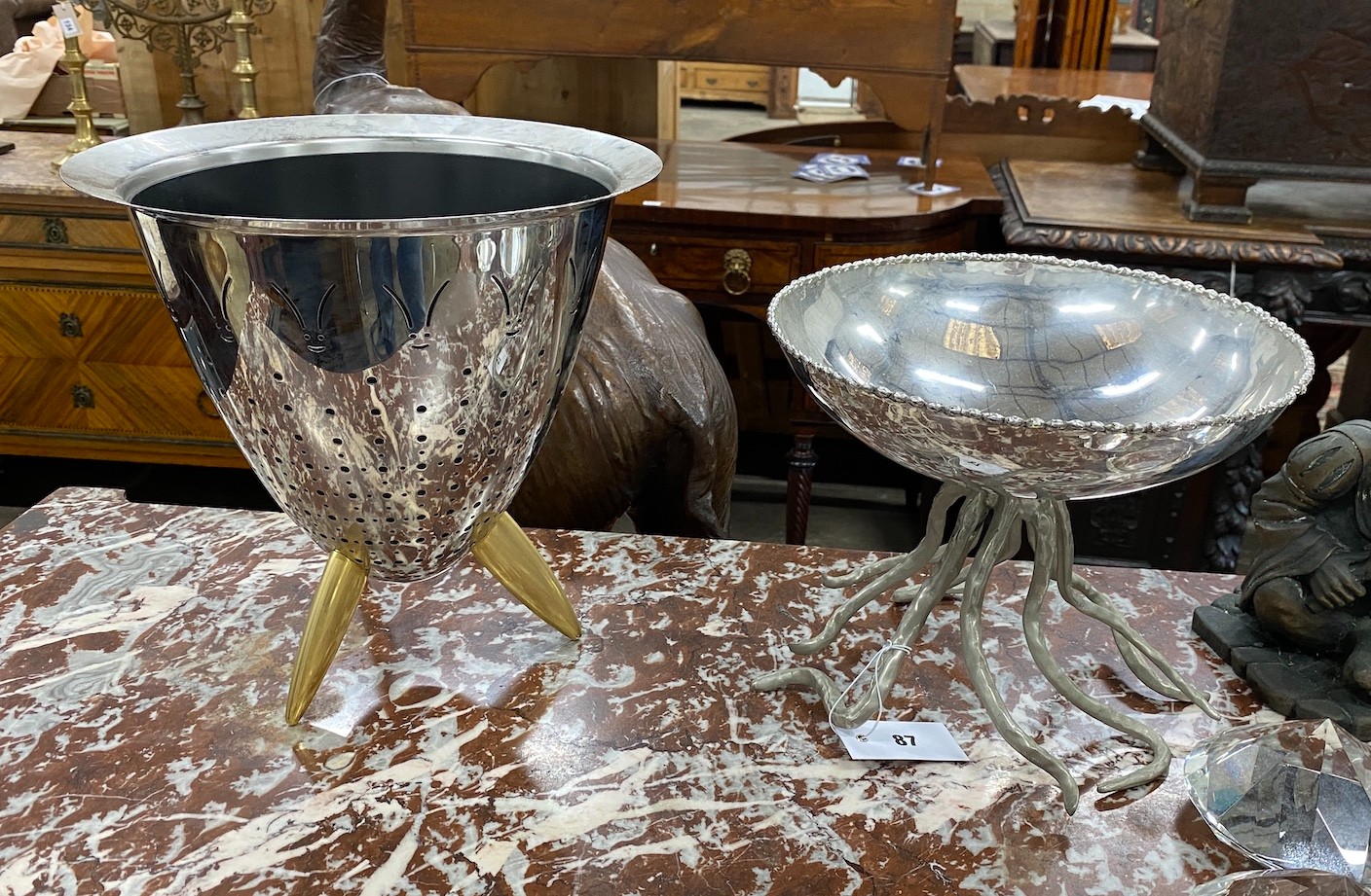 A contemporary Michael Aram bowl and an Alessi ice bucket, height 30cm and an Alessi dish